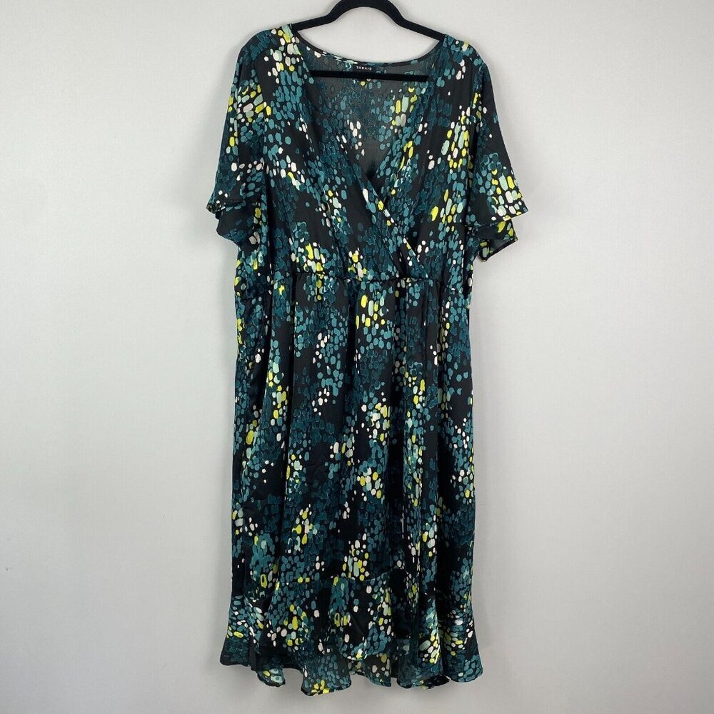 Torrid Midi Bubble Charm Flutter Sleeve Wrap Dres… - image 1